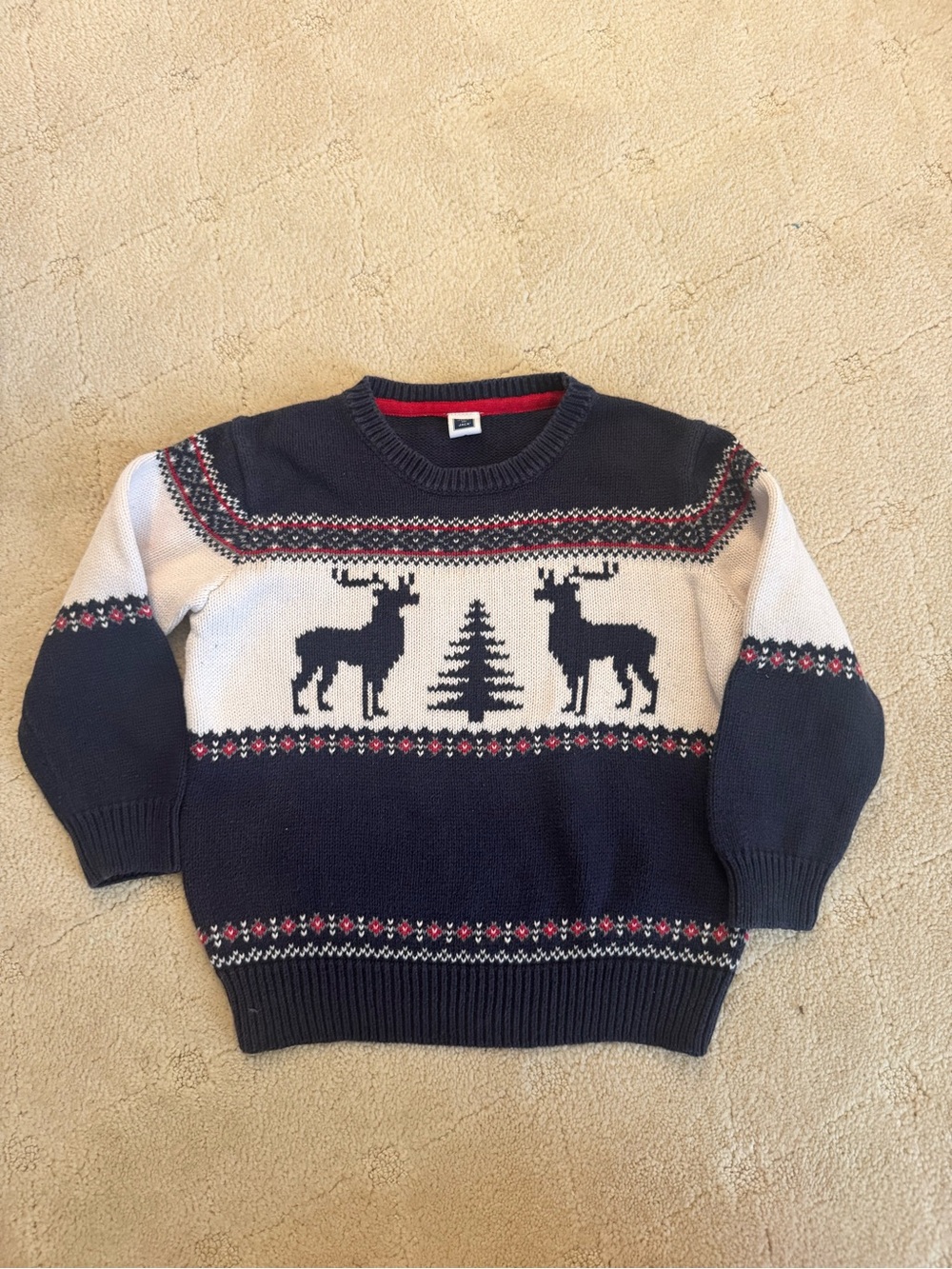 Janie and Jack Navy, Cream and Red Nordic Reindeer Sweater